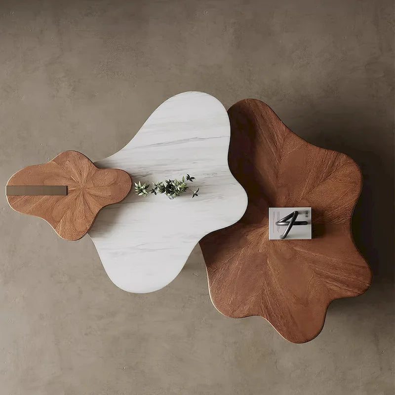 Table basse moderne élégante en bois massif en forme de nuage, lot de 3 tables gigognes