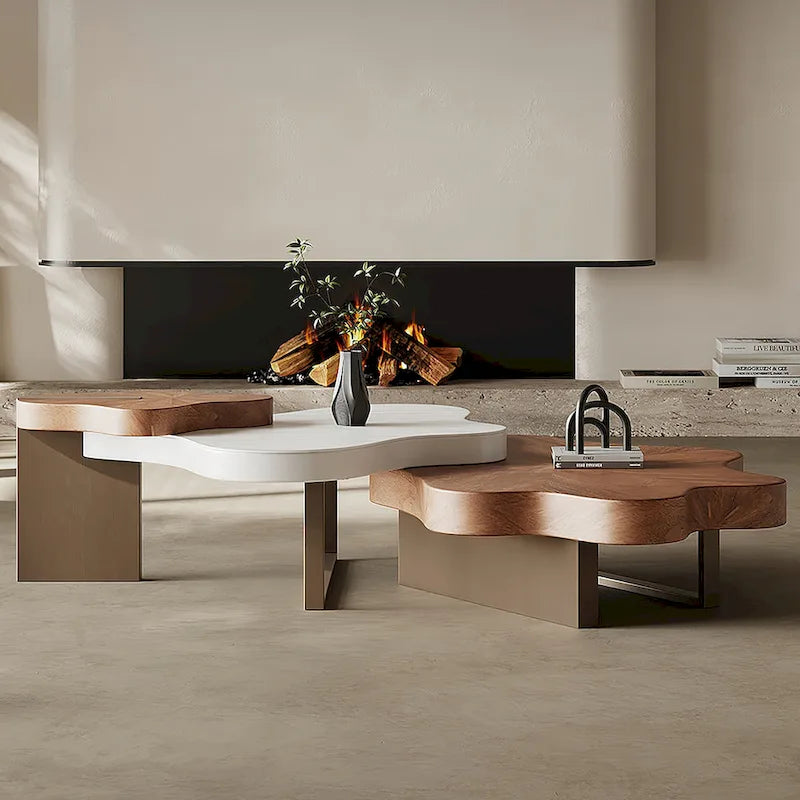 Table basse moderne élégante en bois massif en forme de nuage, lot de 3 tables gigognes