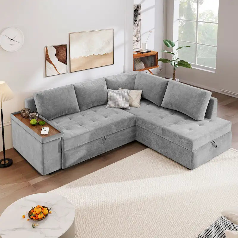 Christopher Knight Home - Canapé d'angle convertible Miranda en polyester avec rangement et plateau réversible
