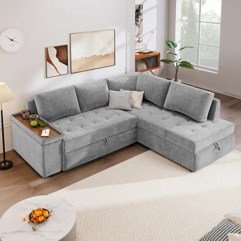 Christopher Knight Home - Canapé d'angle convertible Miranda en polyester avec rangement et plateau réversible