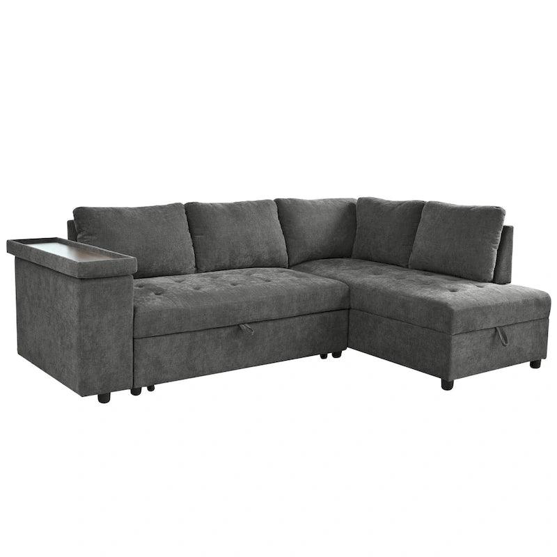 Christopher Knight Home - Canapé d'angle convertible Miranda en polyester avec rangement et plateau réversible
