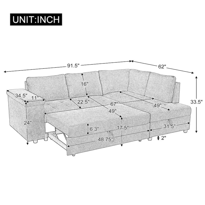 Christopher Knight Home - Canapé d'angle convertible Miranda en polyester avec rangement et plateau réversible