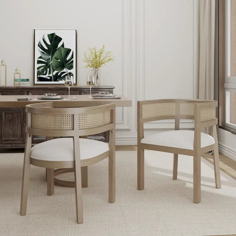 Chaises de salle à manger Halea Farmhouse en bois d'hévéa avec dossier en cannage (lot de 2) par Christopher Knight Home
