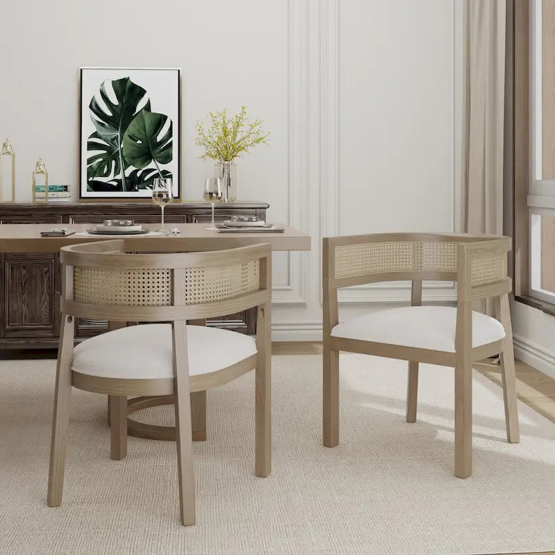 Chaises de salle à manger Halea Farmhouse en bois d'hévéa avec dossier en cannage (lot de 2) par Christopher Knight Home