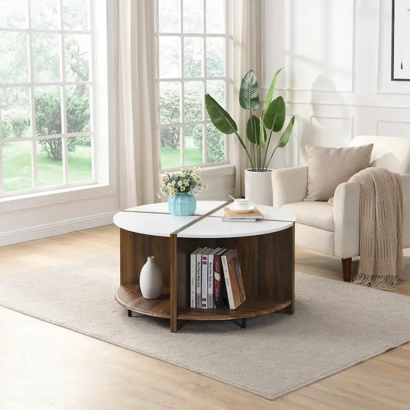 GDFStudio - Table Basse Ronde Industrielle Mason à 4 Pièces avec Rangement à 2 Niveaux