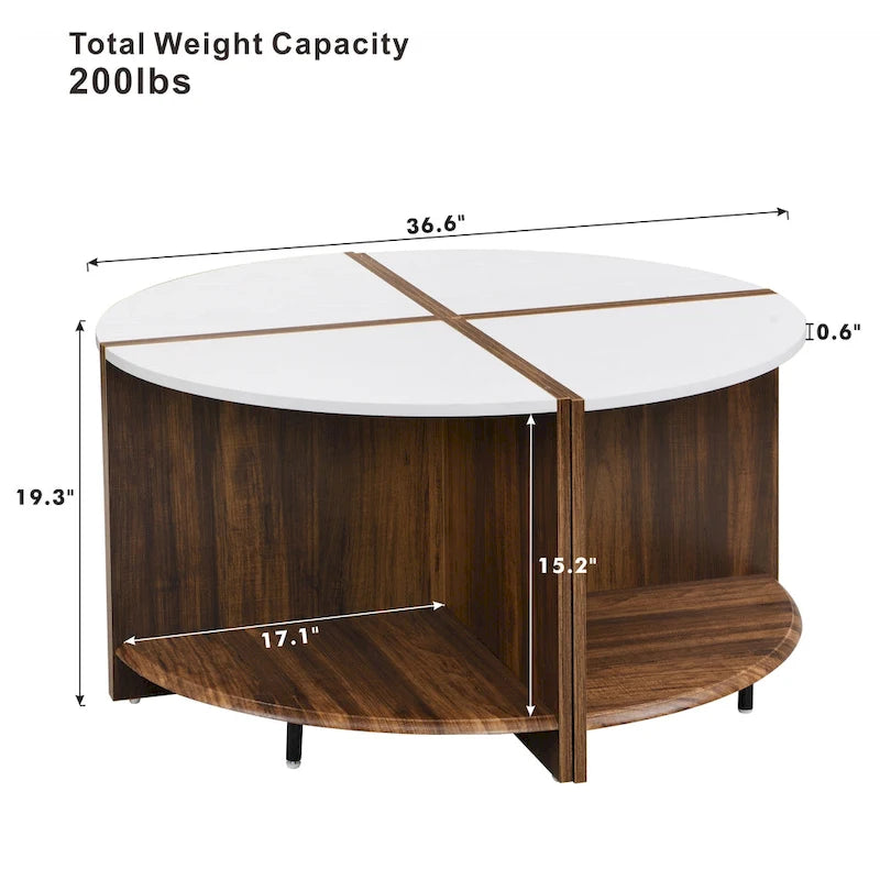 GDFStudio - Table Basse Ronde Industrielle Mason à 4 Pièces avec Rangement à 2 Niveaux