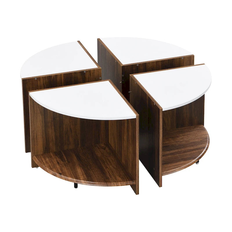 GDFStudio - Table Basse Ronde Industrielle Mason à 4 Pièces avec Rangement à 2 Niveaux