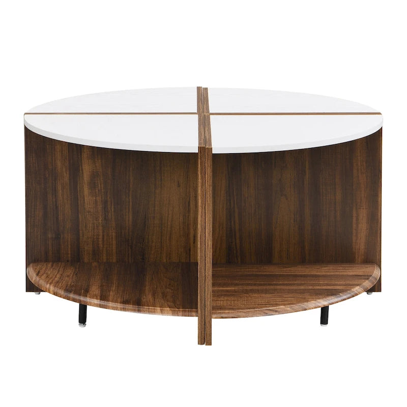 GDFStudio - Table Basse Ronde Industrielle Mason à 4 Pièces avec Rangement à 2 Niveaux
