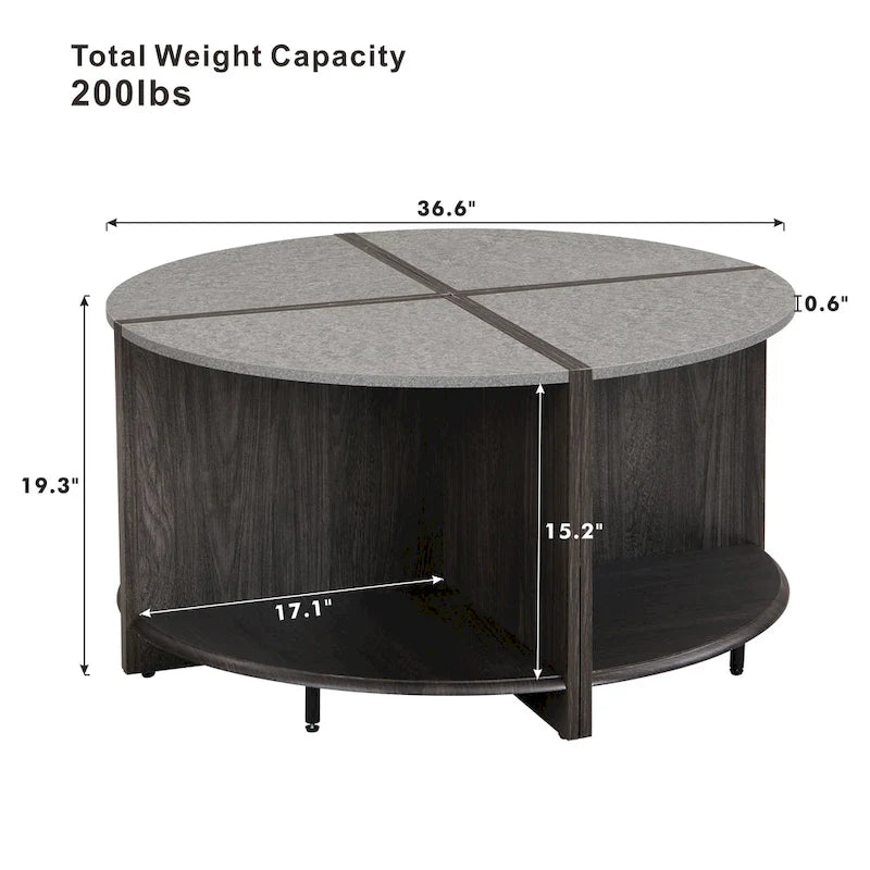 GDFStudio - Table Basse Ronde Industrielle Mason à 4 Pièces avec Rangement à 2 Niveaux