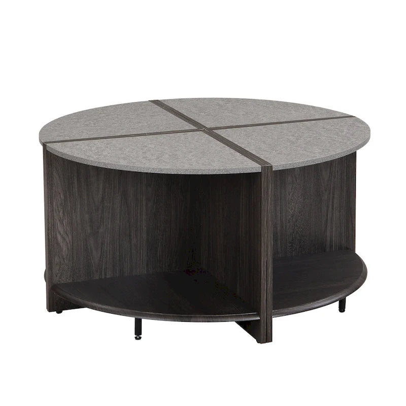 GDFStudio - Table Basse Ronde Industrielle Mason à 4 Pièces avec Rangement à 2 Niveaux