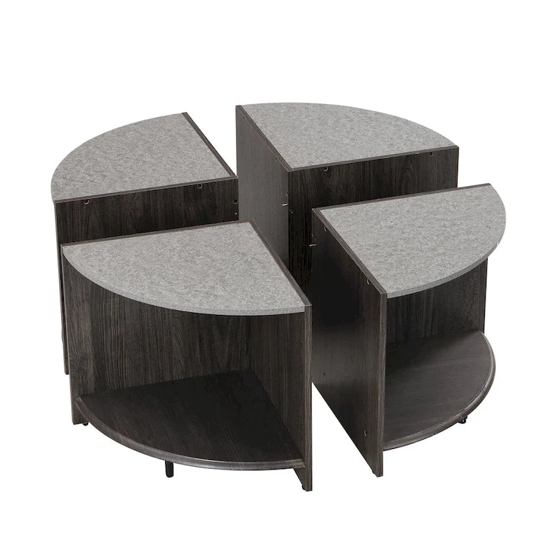 GDFStudio - Table Basse Ronde Industrielle Mason à 4 Pièces avec Rangement à 2 Niveaux