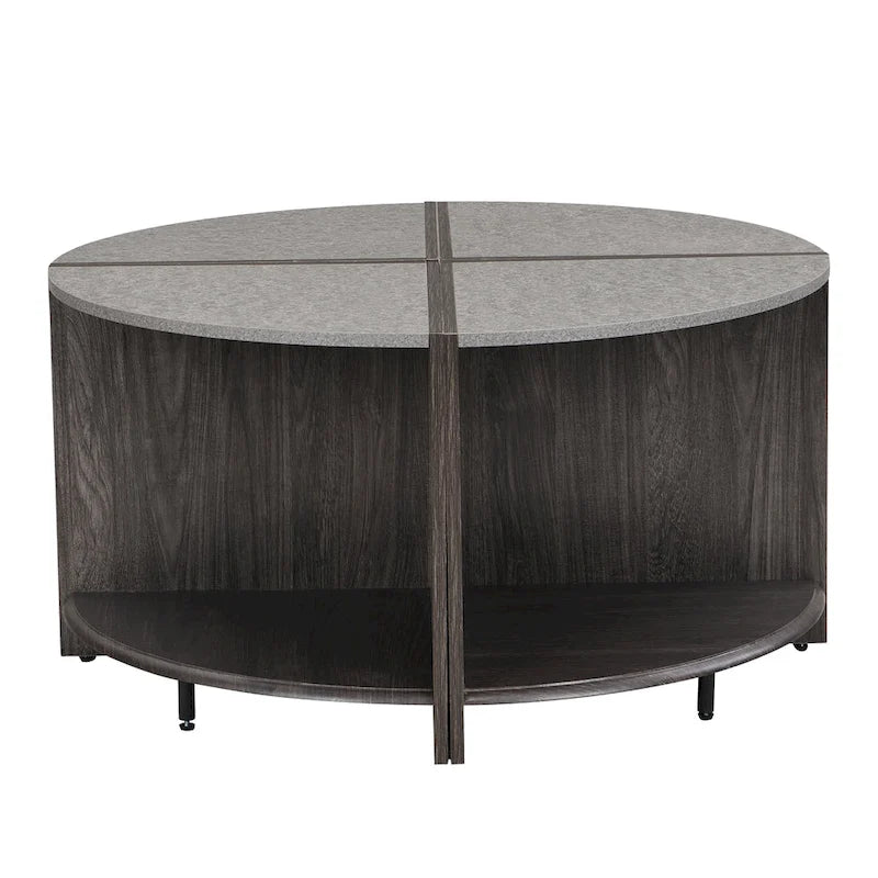 GDFStudio - Table Basse Ronde Industrielle Mason à 4 Pièces avec Rangement à 2 Niveaux