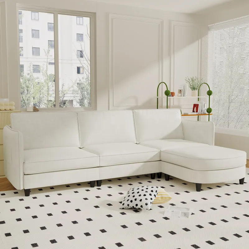 Christopher Knight Home - Canapé spacieux Benjamin 3 places en forme de L avec pouf mobile et poches de rangement