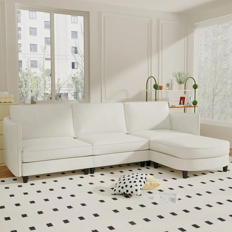 Christopher Knight Home - Benjamin Spacious 3-Seater L-Shaped Sofa with Movable Ottoman and Storage Pockets
