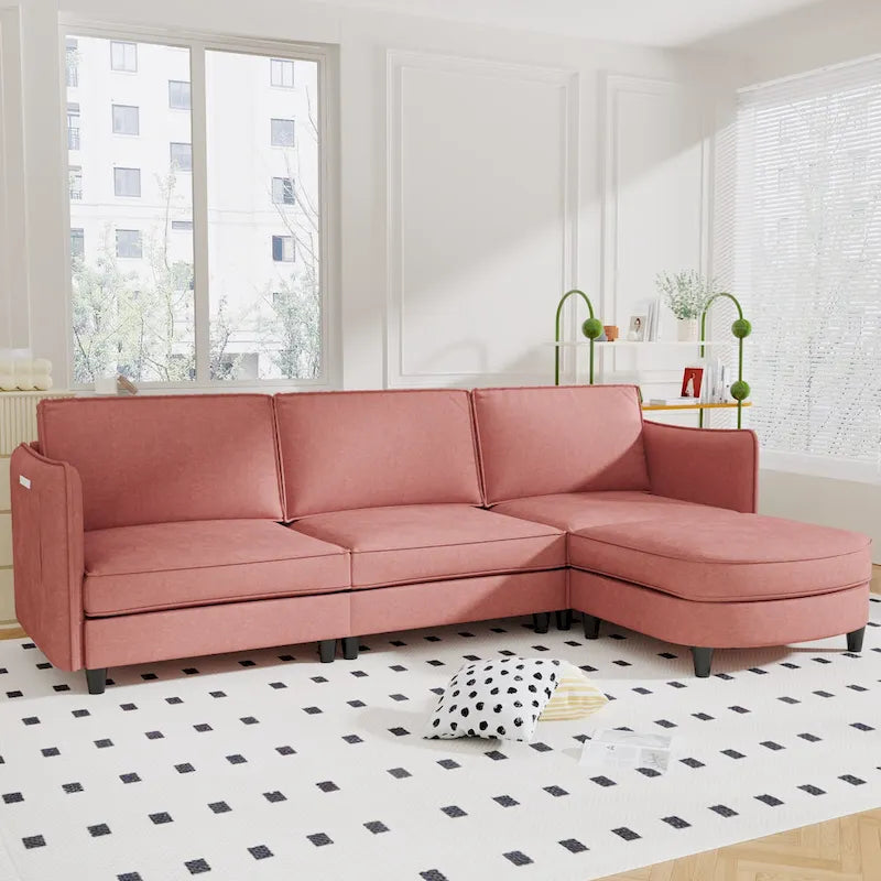 Christopher Knight Home - Canapé spacieux Benjamin 3 places en forme de L avec pouf mobile et poches de rangement