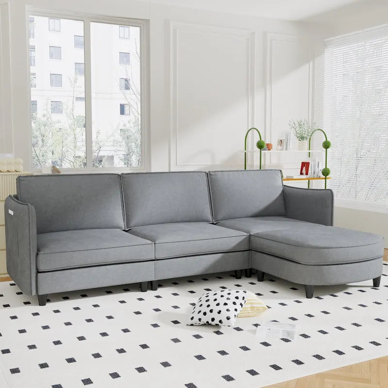 Christopher Knight Home - Canapé spacieux Benjamin 3 places en forme de L avec pouf mobile et poches de rangement