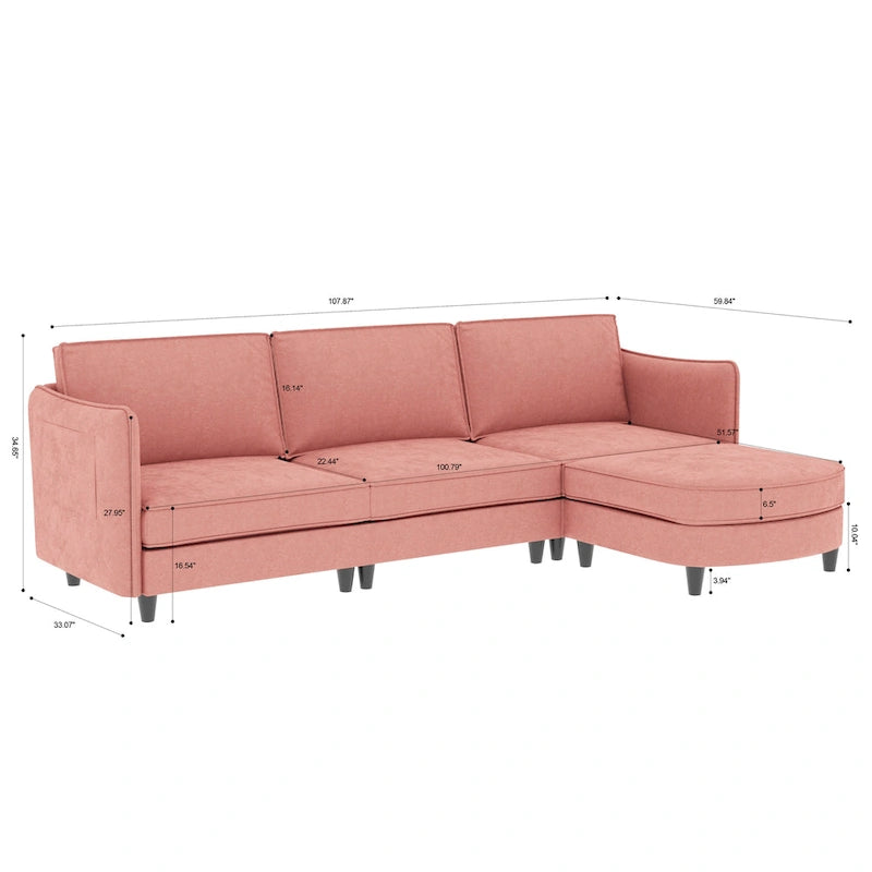 Christopher Knight Home - Canapé spacieux Benjamin 3 places en forme de L avec pouf mobile et poches de rangement