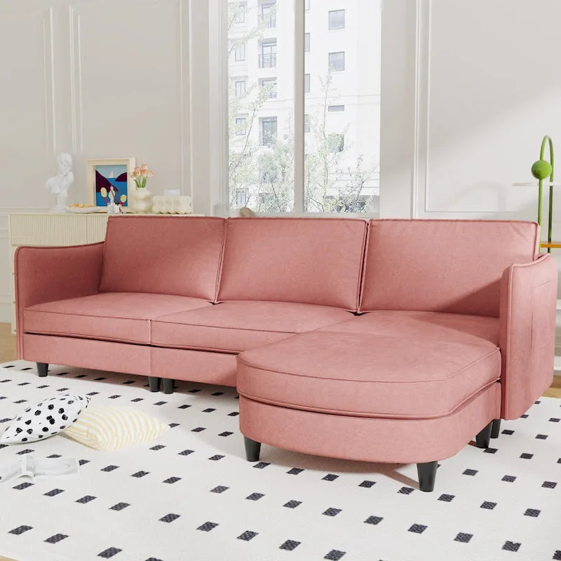 Christopher Knight Home - Canapé spacieux Benjamin 3 places en forme de L avec pouf mobile et poches de rangement