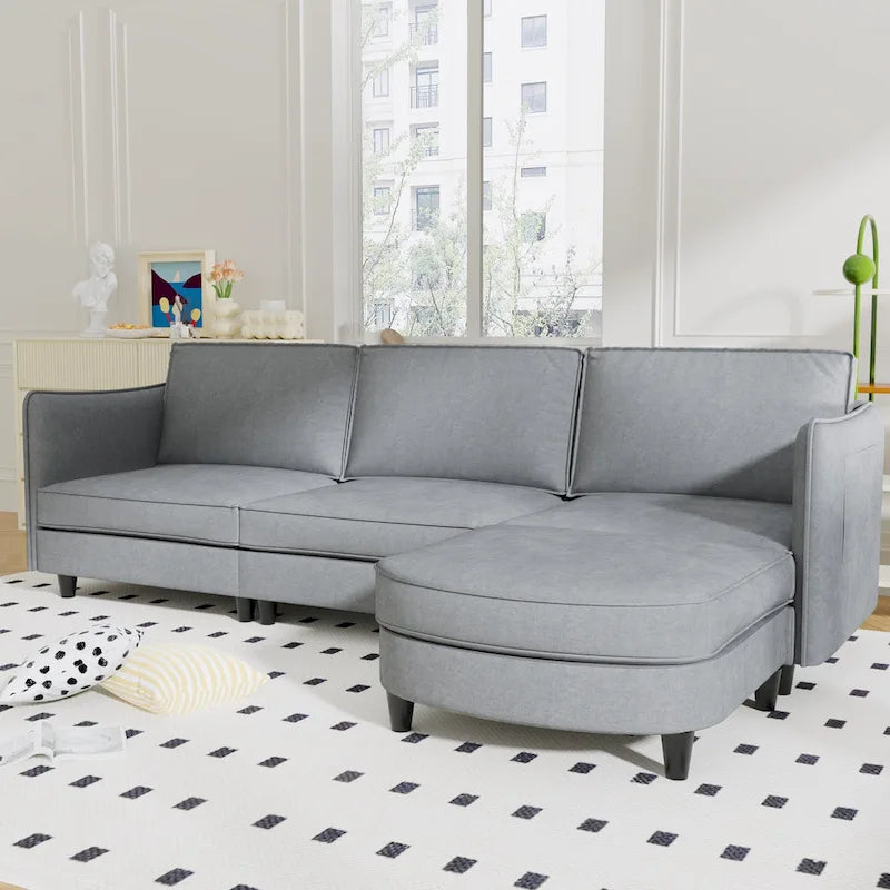 Christopher Knight Home - Canapé spacieux Benjamin 3 places en forme de L avec pouf mobile et poches de rangement