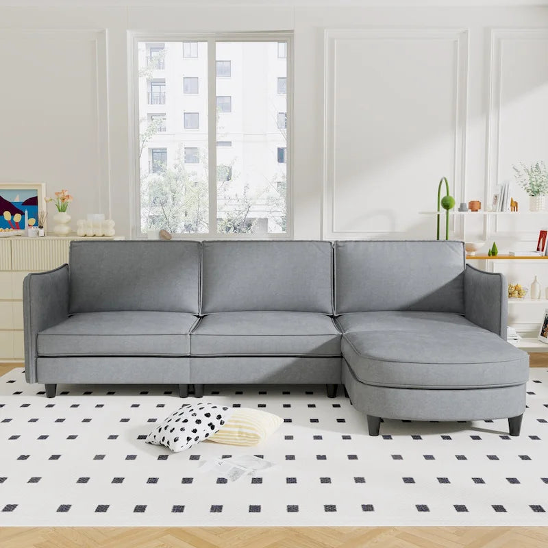Christopher Knight Home - Canapé spacieux Benjamin 3 places en forme de L avec pouf mobile et poches de rangement