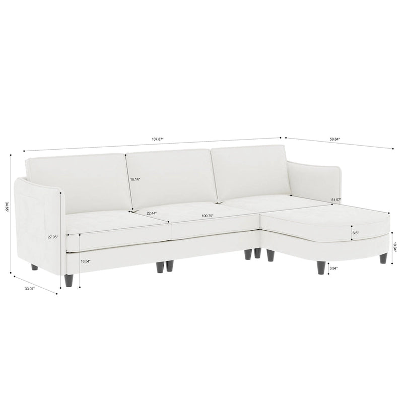 Christopher Knight Home - Canapé spacieux Benjamin 3 places en forme de L avec pouf mobile et poches de rangement