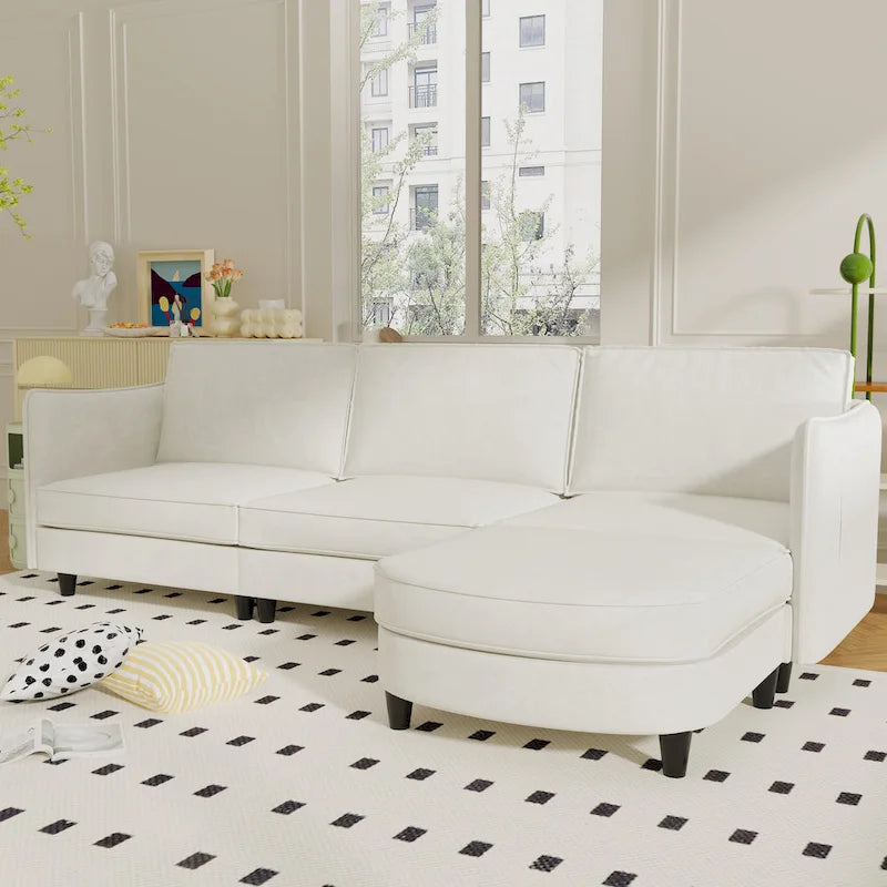 Christopher Knight Home - Canapé spacieux Benjamin 3 places en forme de L avec pouf mobile et poches de rangement