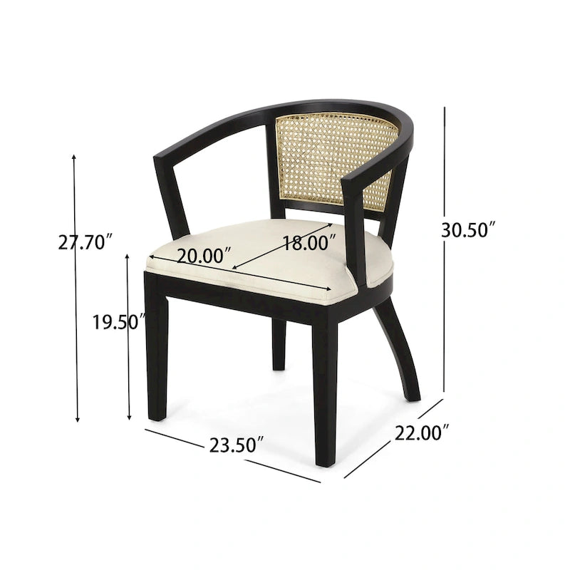 Chaises de salle à manger Christopher Knight Home en bois d'hévéa rembourrées avec dossier en cannage de cassis - Lot de 2
