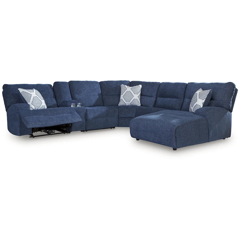 Signature Design by Ashley Acklen Place Canapé d'angle inclinable électrique 6 places avec chaise longue, bleu – 137 larg. x 124 prof. x 42 haut.
