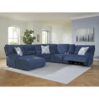 Signature Design by Ashley Acklen Place Canapé d'angle inclinable électrique 6 places avec chaise longue, bleu – 137 larg. x 124 prof. x 42 haut.