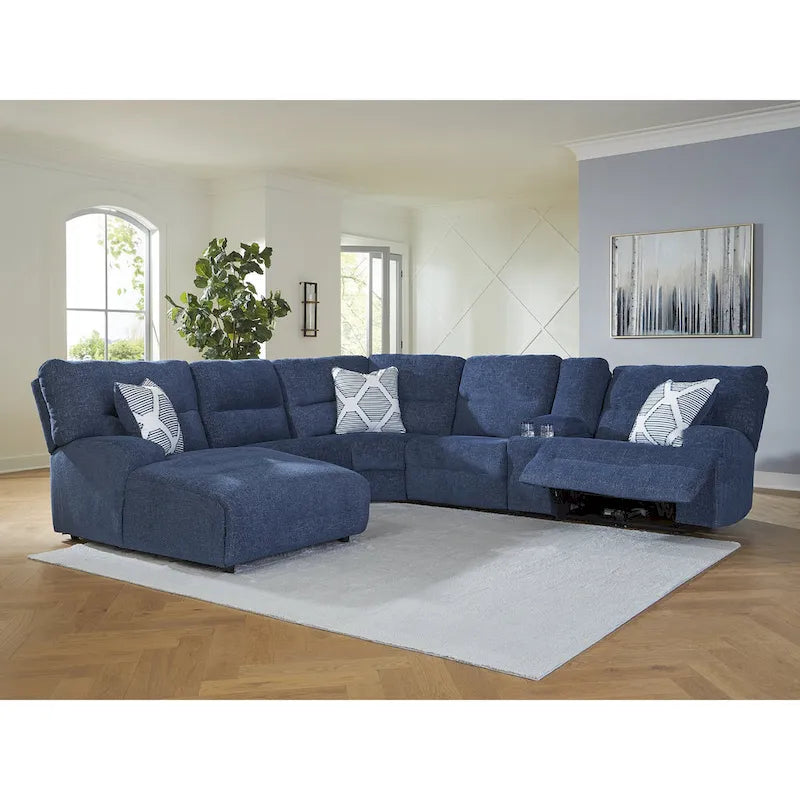 Signature Design by Ashley Acklen Place Canapé d'angle inclinable électrique 6 places avec chaise longue, bleu – 137 larg. x 124 prof. x 42 haut.