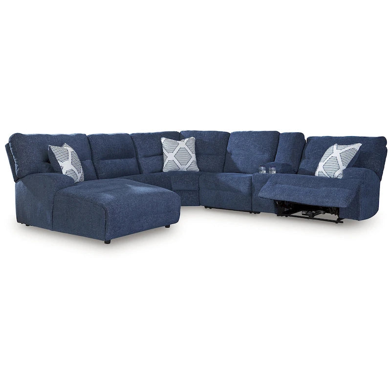 Signature Design by Ashley Acklen Place Canapé d'angle inclinable électrique 6 places avec chaise longue, bleu – 137 larg. x 124 prof. x 42 haut.