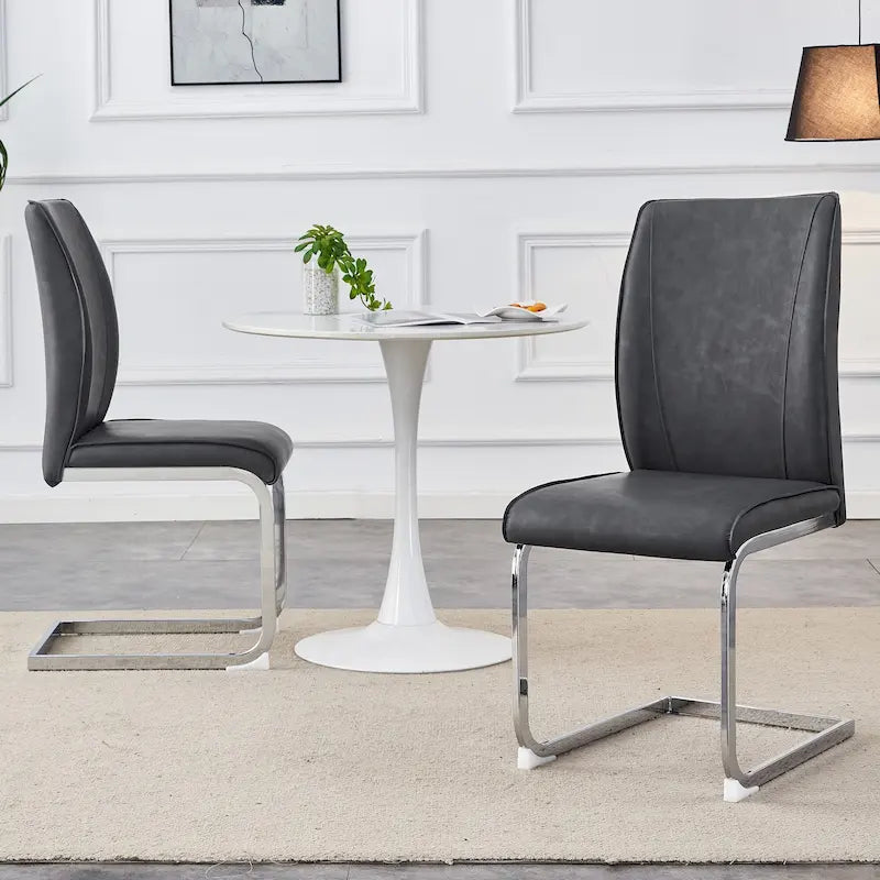 Lot de 2 Chaises de Salle à Manger Modernes avec Dossier en PU, Assise en Mousse Haute Densité et Pieds en Métal Courbés, pour Salle à Manger, Salon, Chambre à Coucher