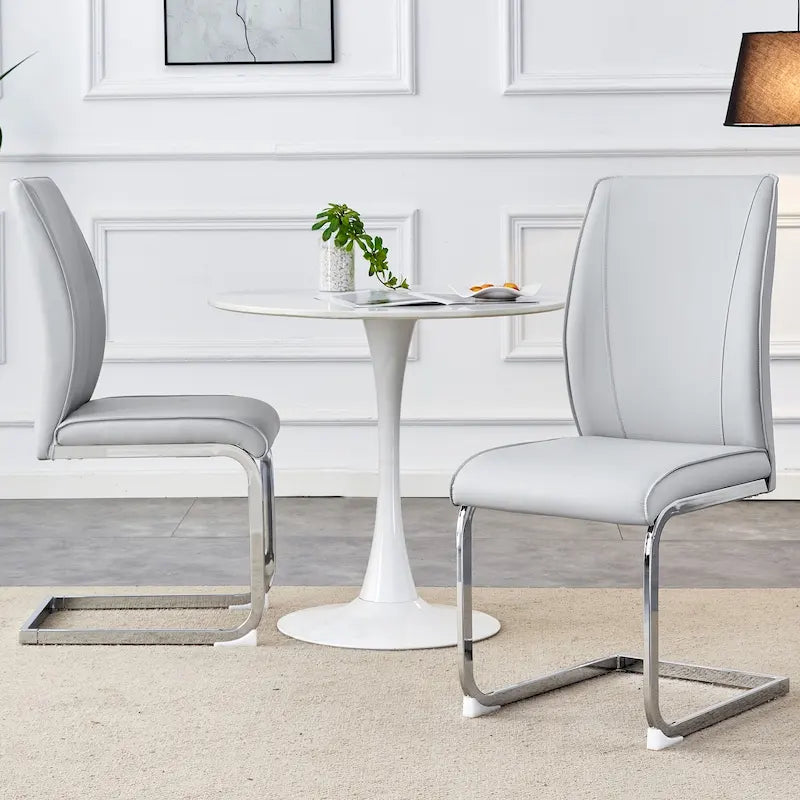 Lot de 2 Chaises de Salle à Manger Modernes avec Dossier en PU, Assise en Mousse Haute Densité et Pieds en Métal Courbés, pour Salle à Manger, Salon, Chambre à Coucher