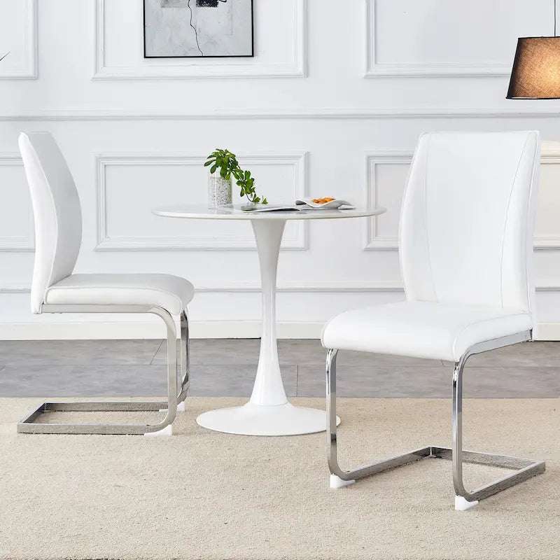 Lot de 2 Chaises de Salle à Manger Modernes avec Dossier en PU, Assise en Mousse Haute Densité et Pieds en Métal Courbés, pour Salle à Manger, Salon, Chambre à Coucher