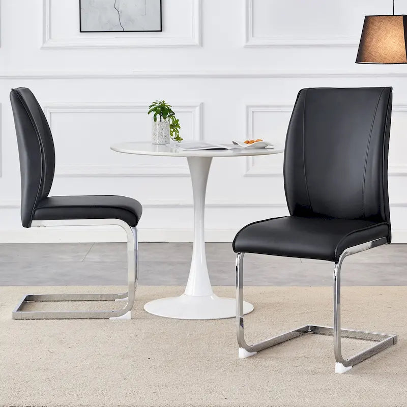 Lot de 2 Chaises de Salle à Manger Modernes avec Dossier en PU, Assise en Mousse Haute Densité et Pieds en Métal Courbés, pour Salle à Manger, Salon, Chambre à Coucher
