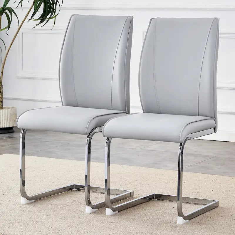 Lot de 2 Chaises de Salle à Manger Modernes avec Dossier en PU, Assise en Mousse Haute Densité et Pieds en Métal Courbés, pour Salle à Manger, Salon, Chambre à Coucher