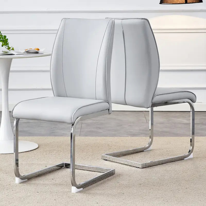 Lot de 2 Chaises de Salle à Manger Modernes avec Dossier en PU, Assise en Mousse Haute Densité et Pieds en Métal Courbés, pour Salle à Manger, Salon, Chambre à Coucher