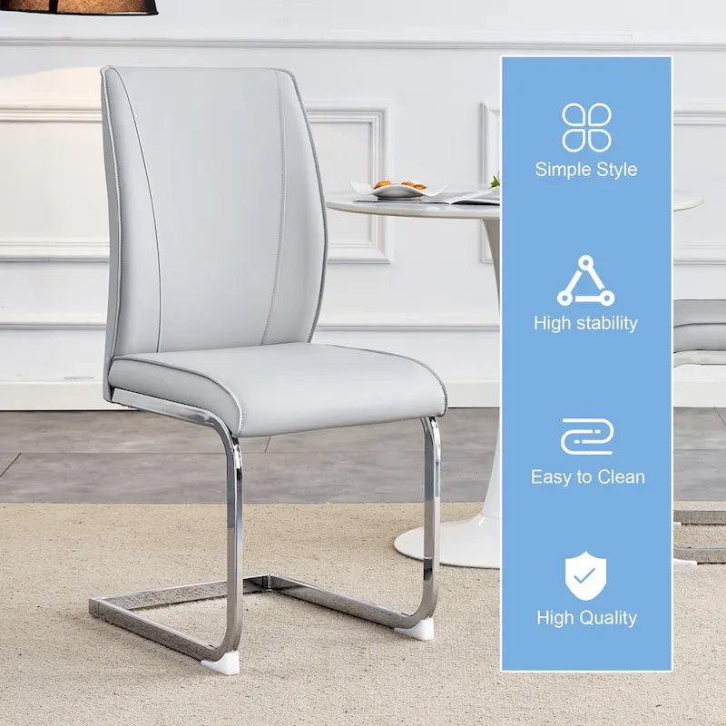 Lot de 2 Chaises de Salle à Manger Modernes avec Dossier en PU, Assise en Mousse Haute Densité et Pieds en Métal Courbés, pour Salle à Manger, Salon, Chambre à Coucher