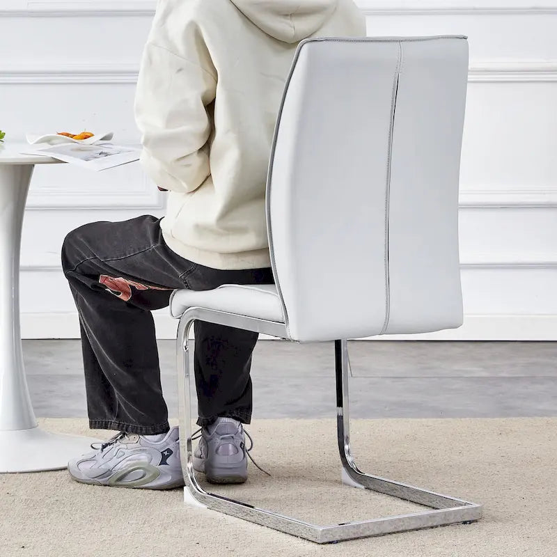 Lot de 2 Chaises de Salle à Manger Modernes avec Dossier en PU, Assise en Mousse Haute Densité et Pieds en Métal Courbés, pour Salle à Manger, Salon, Chambre à Coucher