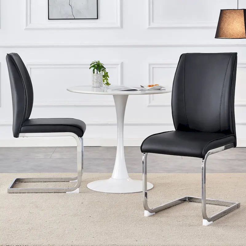 Lot de 2 Chaises de Salle à Manger Modernes avec Dossier en PU, Assise en Mousse Haute Densité et Pieds en Métal Courbés, pour Salle à Manger, Salon, Chambre à Coucher