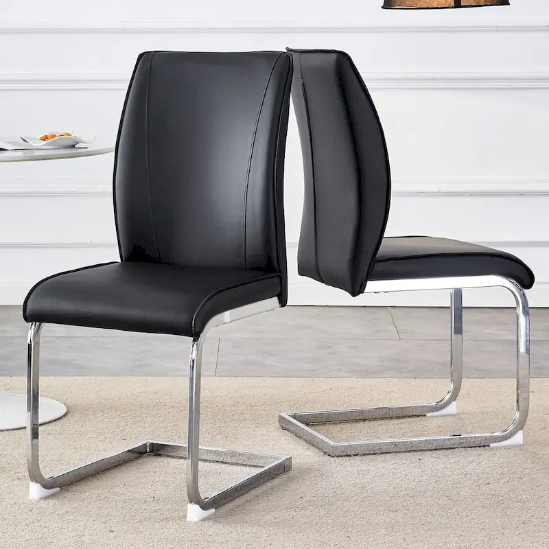 Lot de 2 Chaises de Salle à Manger Modernes avec Dossier en PU, Assise en Mousse Haute Densité et Pieds en Métal Courbés, pour Salle à Manger, Salon, Chambre à Coucher