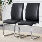 Lot de 2 Chaises de Salle à Manger Modernes avec Dossier en PU, Assise en Mousse Haute Densité et Pieds en Métal Courbés, pour Salle à Manger, Salon, Chambre à Coucher