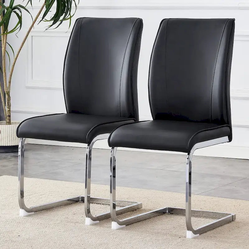 Lot de 2 Chaises de Salle à Manger Modernes avec Dossier en PU, Assise en Mousse Haute Densité et Pieds en Métal Courbés, pour Salle à Manger, Salon, Chambre à Coucher