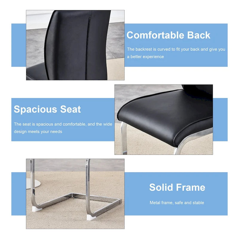 Lot de 2 Chaises de Salle à Manger Modernes avec Dossier en PU, Assise en Mousse Haute Densité et Pieds en Métal Courbés, pour Salle à Manger, Salon, Chambre à Coucher