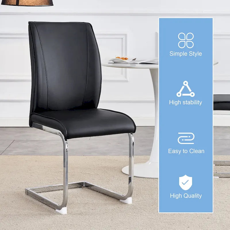 Lot de 2 Chaises de Salle à Manger Modernes avec Dossier en PU, Assise en Mousse Haute Densité et Pieds en Métal Courbés, pour Salle à Manger, Salon, Chambre à Coucher