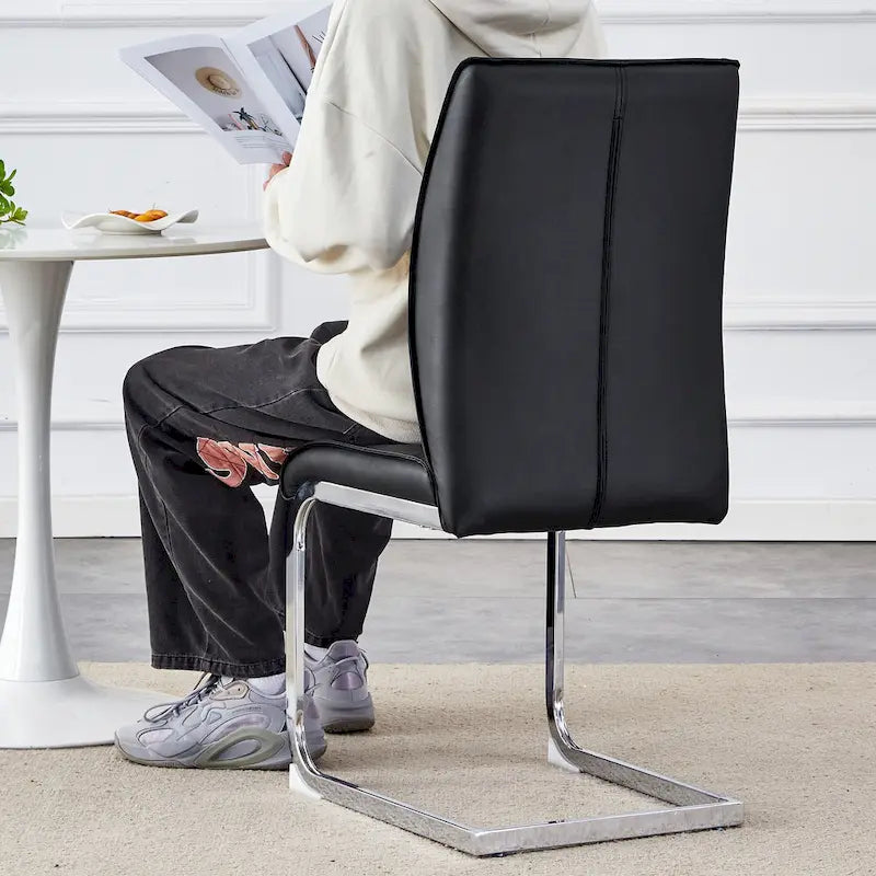 Lot de 2 Chaises de Salle à Manger Modernes avec Dossier en PU, Assise en Mousse Haute Densité et Pieds en Métal Courbés, pour Salle à Manger, Salon, Chambre à Coucher