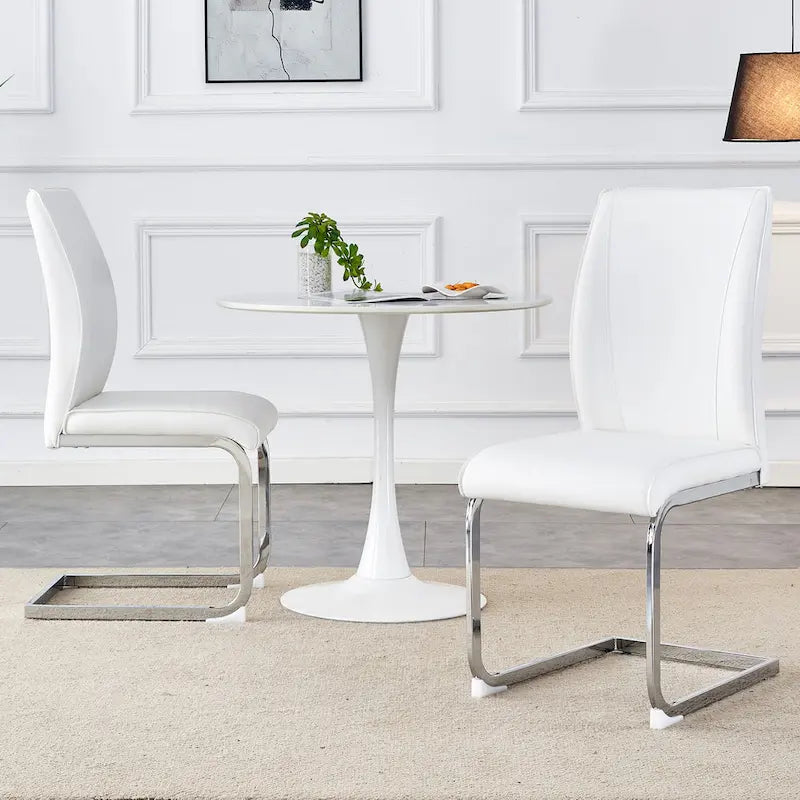 Lot de 2 Chaises de Salle à Manger Modernes avec Dossier en PU, Assise en Mousse Haute Densité et Pieds en Métal Courbés, pour Salle à Manger, Salon, Chambre à Coucher