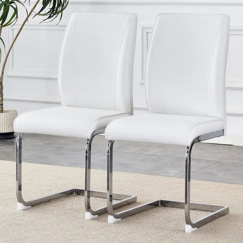 Lot de 2 Chaises de Salle à Manger Modernes avec Dossier en PU, Assise en Mousse Haute Densité et Pieds en Métal Courbés, pour Salle à Manger, Salon, Chambre à Coucher