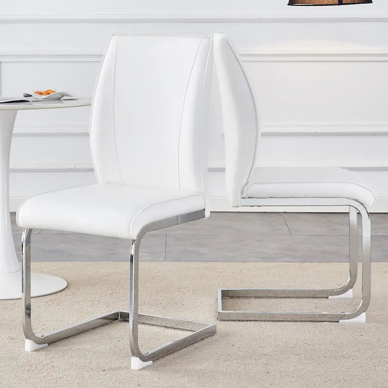 Lot de 2 Chaises de Salle à Manger Modernes avec Dossier en PU, Assise en Mousse Haute Densité et Pieds en Métal Courbés, pour Salle à Manger, Salon, Chambre à Coucher