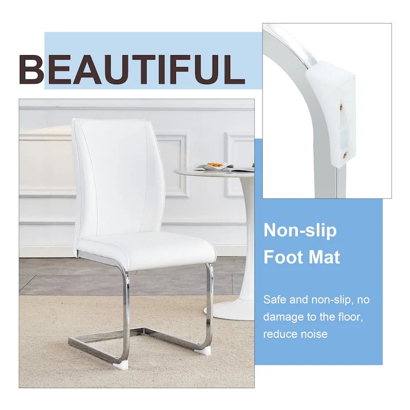 Lot de 2 Chaises de Salle à Manger Modernes avec Dossier en PU, Assise en Mousse Haute Densité et Pieds en Métal Courbés, pour Salle à Manger, Salon, Chambre à Coucher